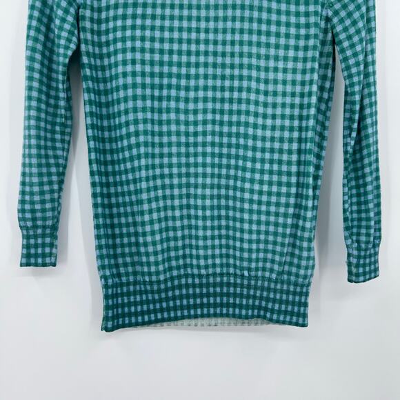 J Crew Merino Wool Gingham Sweater Green Blue Check Crewneck Flaw Womens Sz XS - Picture 5 of 12